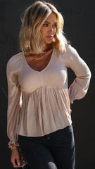 Beige Smocked Peplum Top