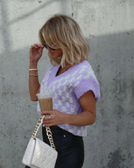 Purple Checkered Print Knit Vest