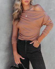 Camel Off Shoulder Knit Top