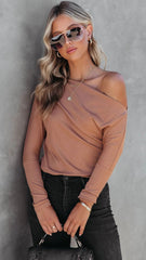 Camel Off Shoulder Knit Top