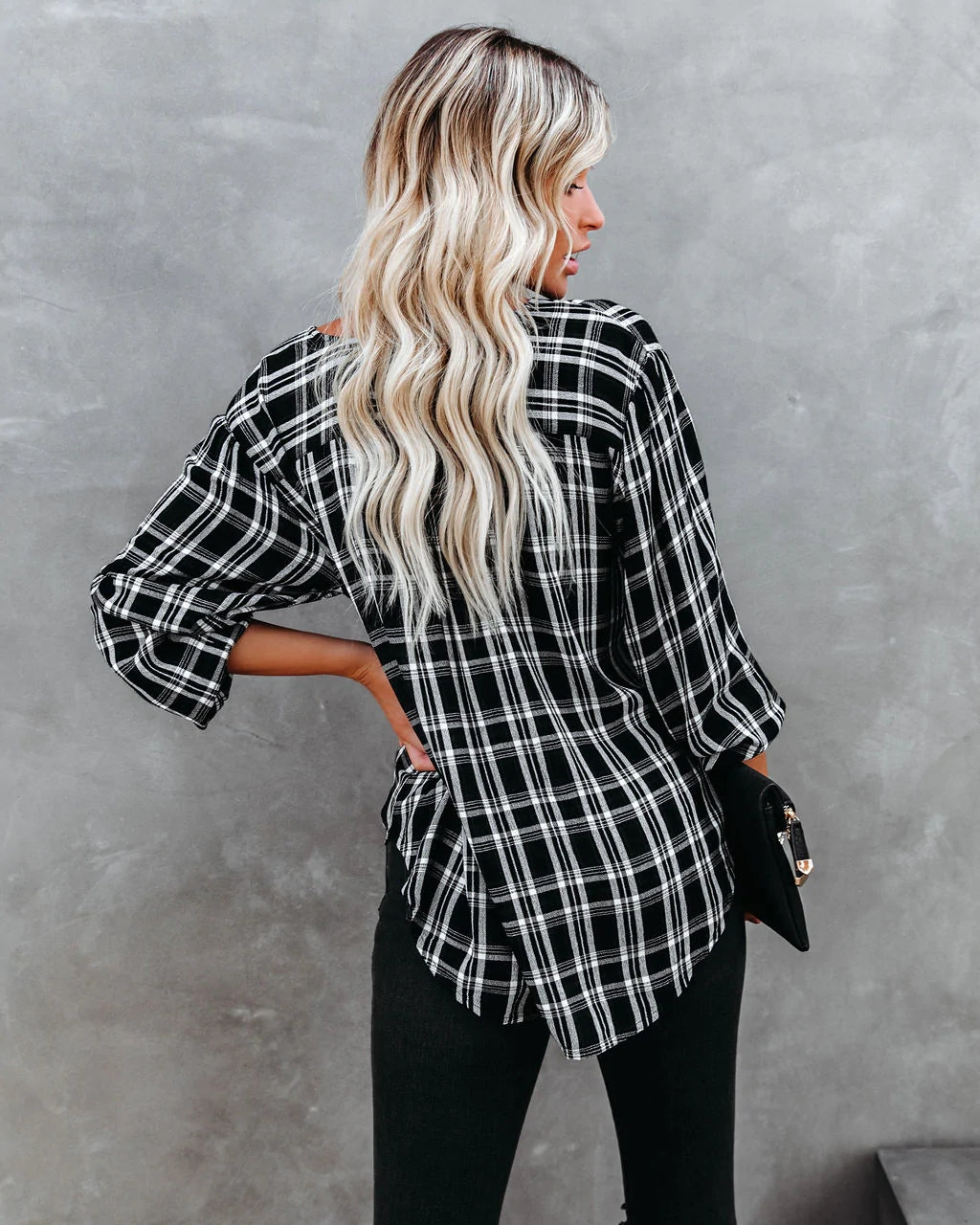 Black Plaid Button Down Shirt