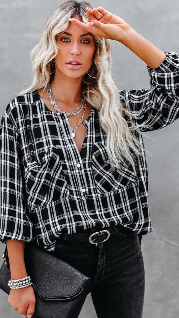 Black Plaid Button Down Shirt