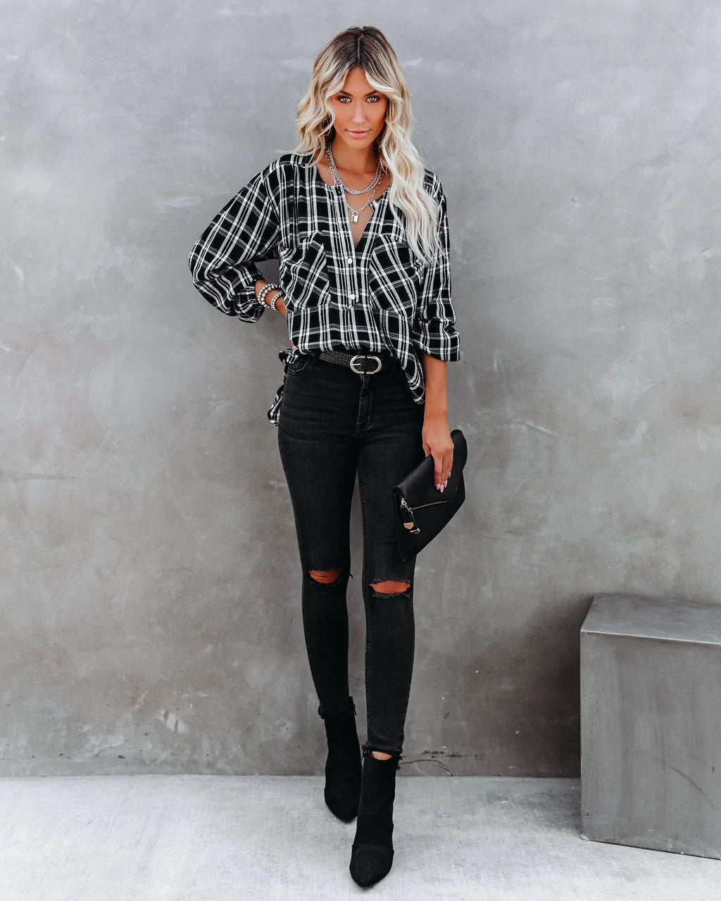 Black Plaid Button Down Shirt