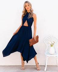 Navy Crossover Halter Midi Dress