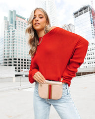 Red Ribbed Knit Batwing Sweater