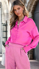 Pink Satin Button Down Shirt