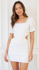 White Cutout Waist Mini Dress