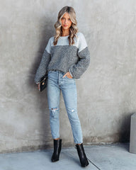 Grey Chevron Print Knit Sweater