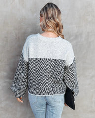 Grey Chevron Print Knit Sweater