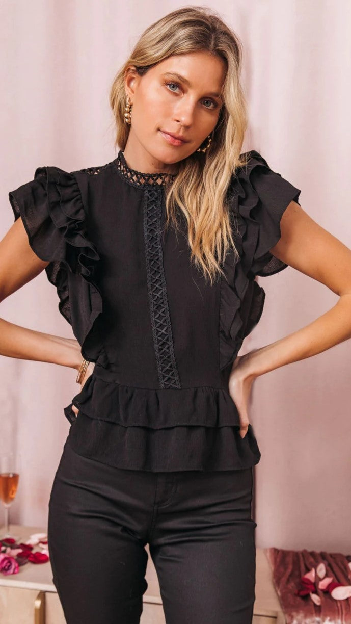 Black Ruffled Peplum Top