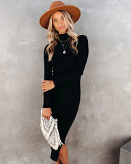 Black Ribbed Knit Midi Dress