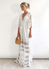 White Crochet Lace Maxi Dress