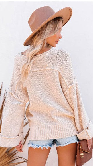 Beige Buttoned Knit Sweater