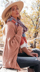 Coral Open Front Knit Cardigan