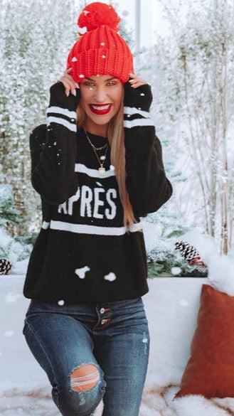 Black Letters Print Knit Sweater