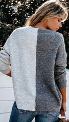 Grey Color Block Knit Sweater