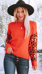 Orange Animal Print Knit Sweater