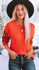 Orange Animal Print Knit Sweater