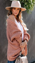 Coral Batwing Cable Knit Cardigan