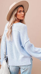 Pastel Blue Buttoned Knit Sweater