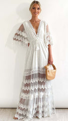 White Crochet Lace Maxi Dress