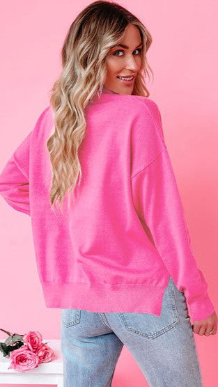 Hot Pink Lips Print Knit Sweater