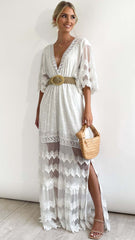 White Crochet Lace Maxi Dress