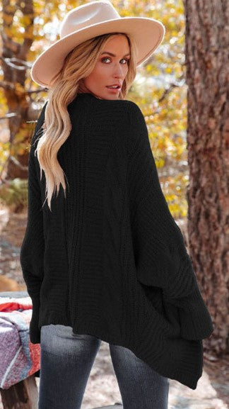 Black Open Front Knit Cardigan