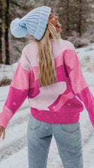 Pink Color Block Knit Sweater