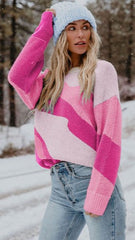 Pink Color Block Knit Sweater