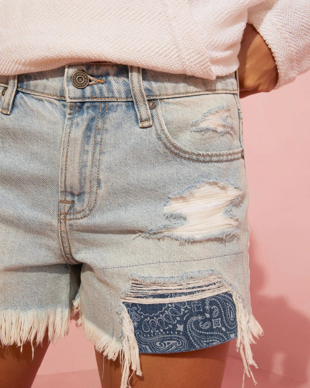 Light Blue Faded Destroyed Denim Shorts