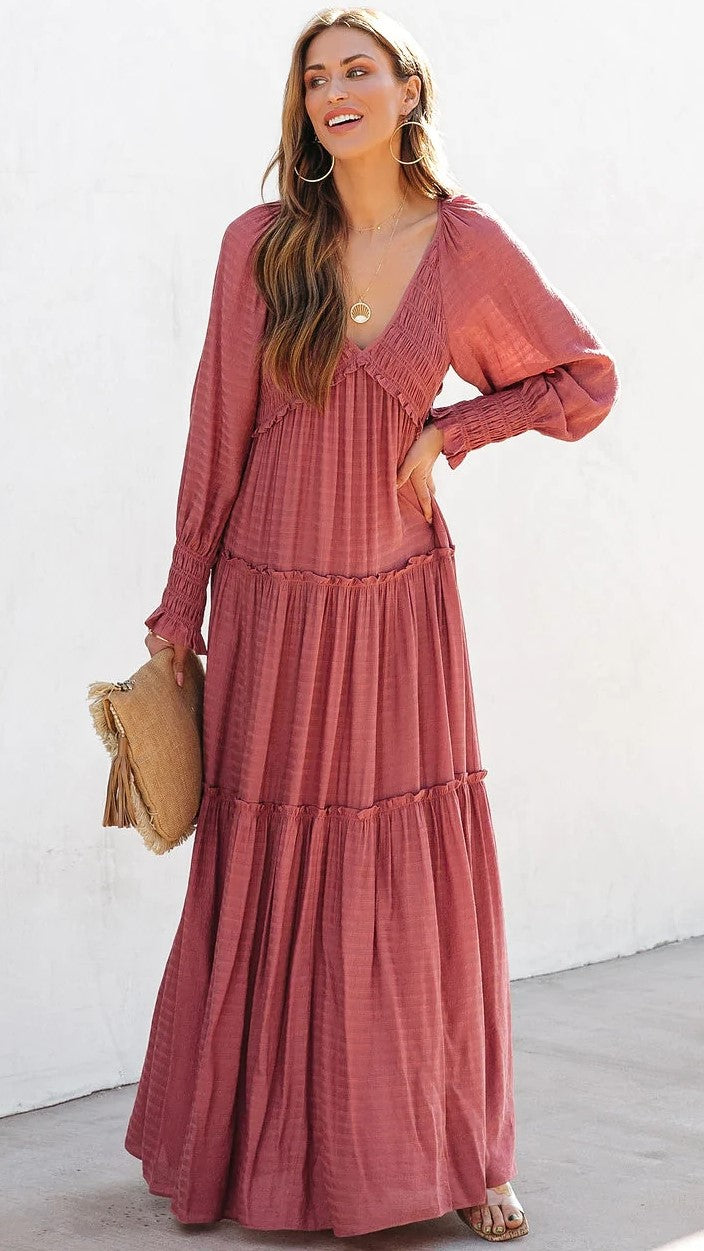 Rose Long Sleeves Maxi Dress