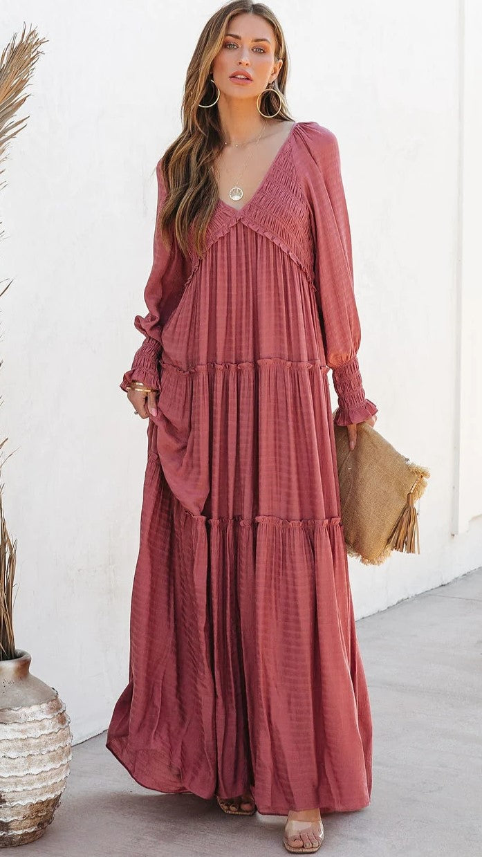 Rose Long Sleeves Maxi Dress