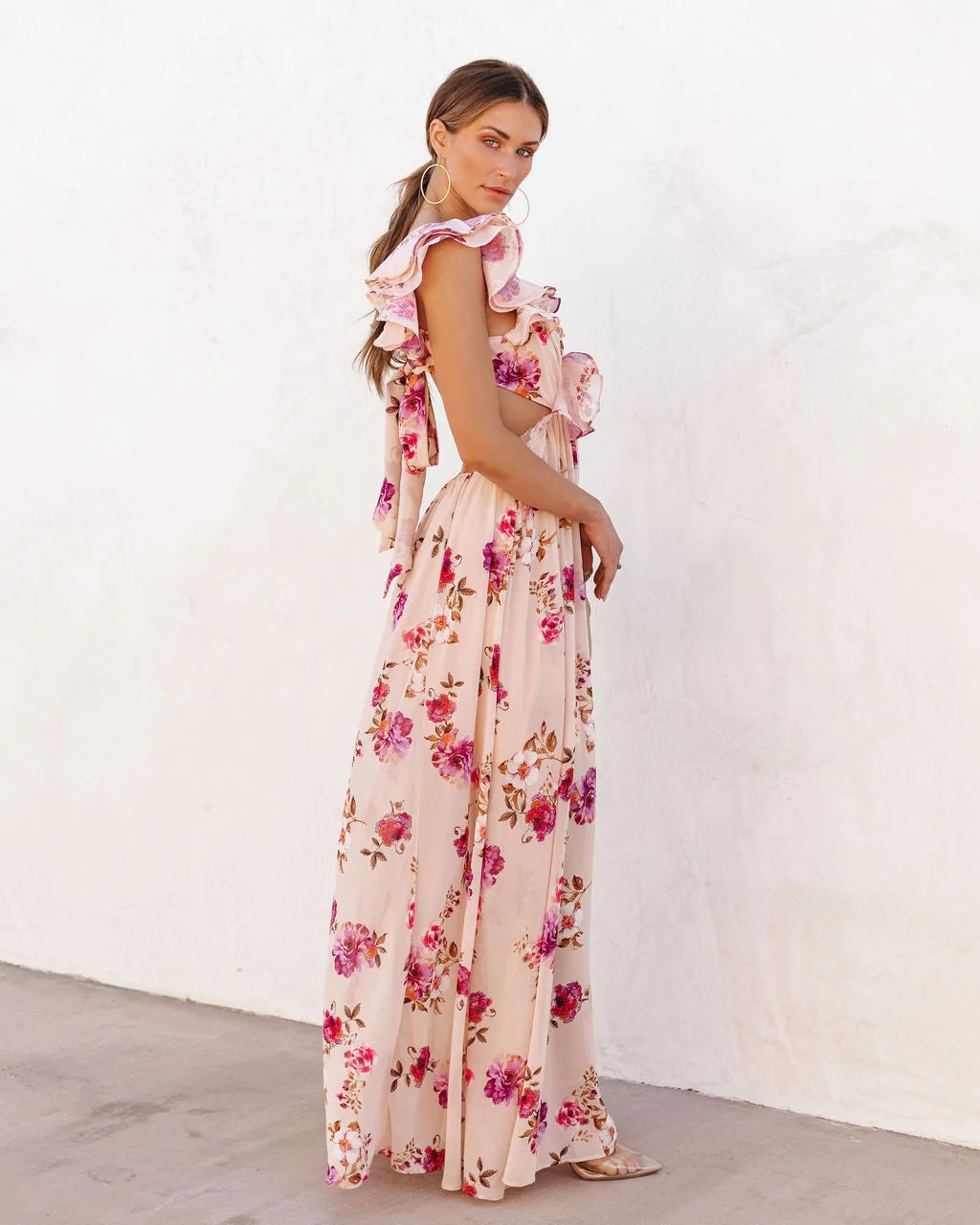 Pink Rose Print Maxi Dress