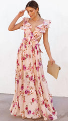 Pink Rose Print Maxi Dress