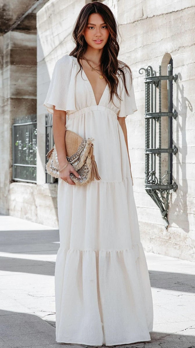 Cream Tiered Maxi Dress