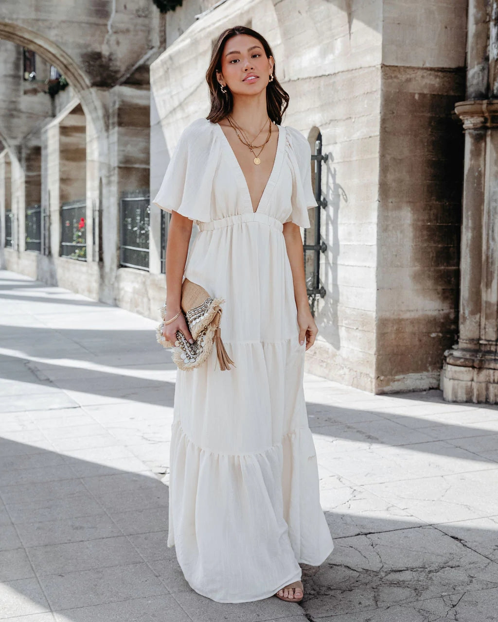 Cream Tiered Maxi Dress