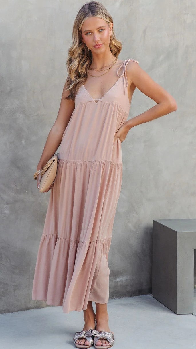 Dusty Pink Tiered Midi Dress