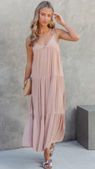 Dusty Pink Tiered Midi Dress