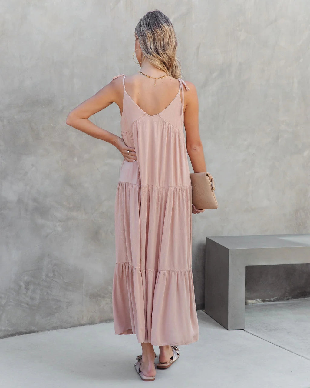 Dusty Pink Tiered Midi Dress