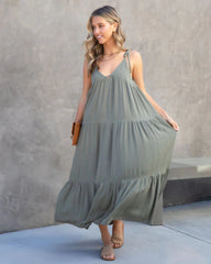 Olive Green Tiered Midi Dress