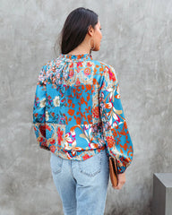 Blue Boho Floral Blouse