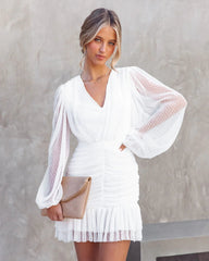 White Ruched Chiffon Mini Dress