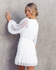 White Ruched Chiffon Mini Dress