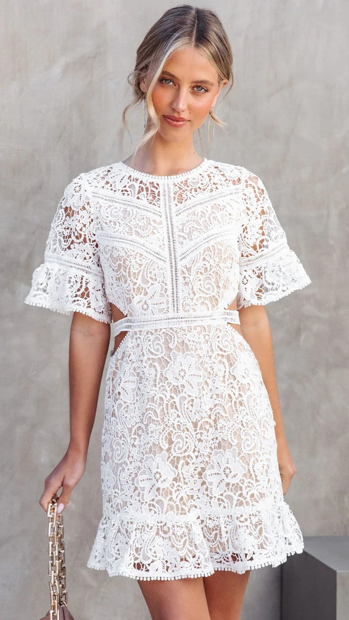 White Crochet Lace Mini Dress