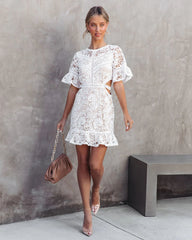 White Crochet Lace Mini Dress