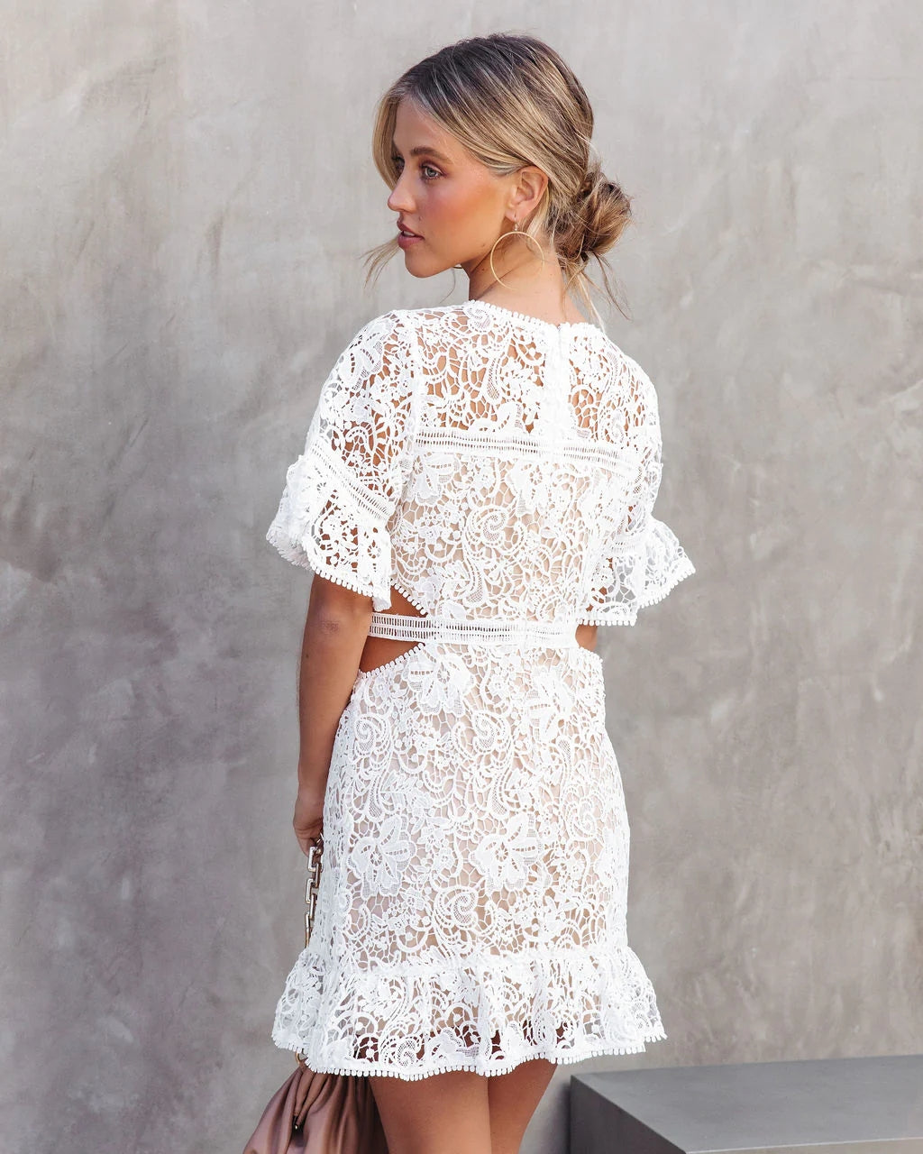 White Crochet Lace Mini Dress