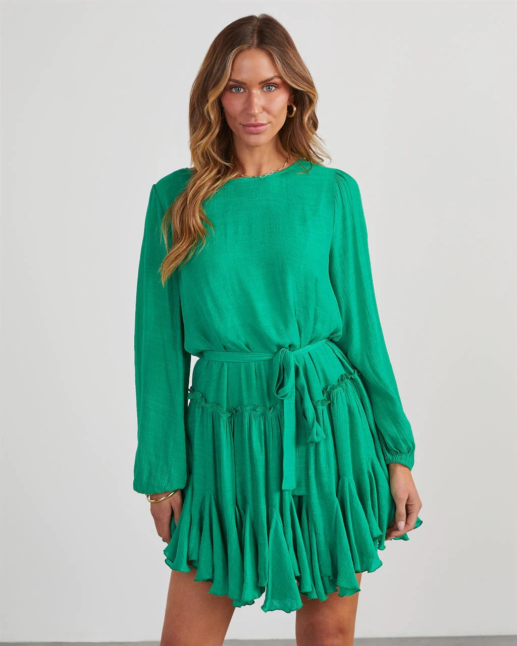 Green Long Sleeves Mini Dress