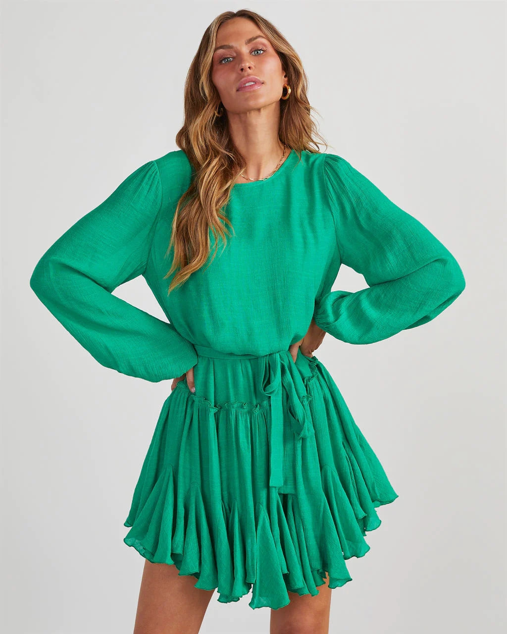 Green Long Sleeves Mini Dress