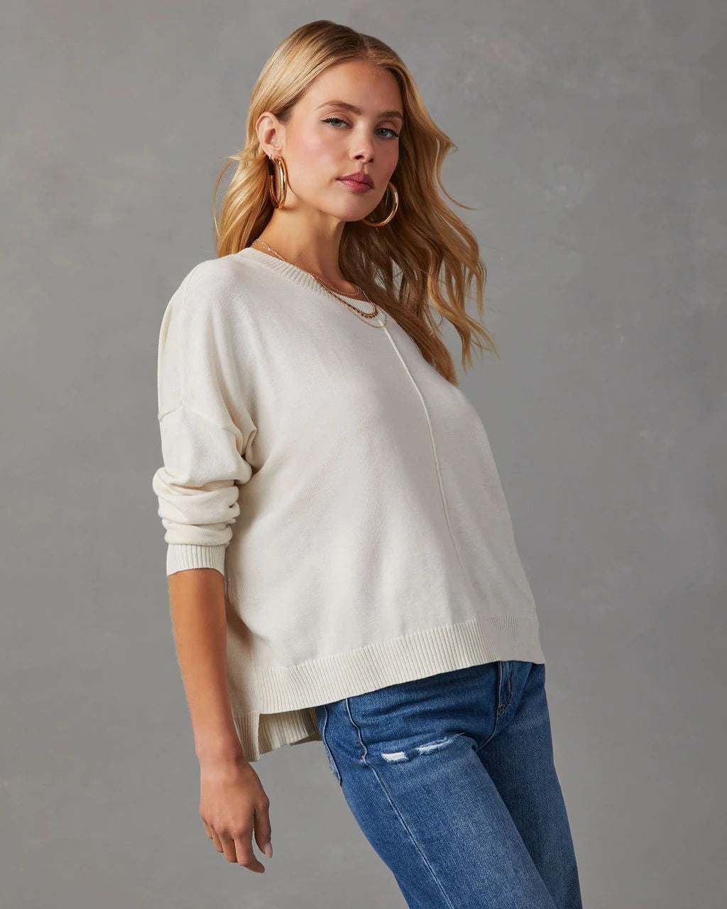 Oatmeal Solid Knit Sweater